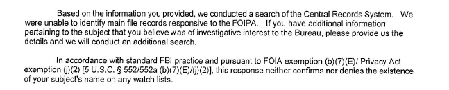 FBI Foia Response