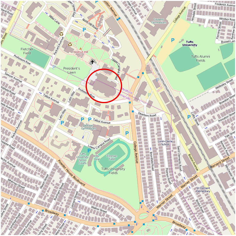 Map of Tisch Library, 35 Professor's Row, Medford, MA