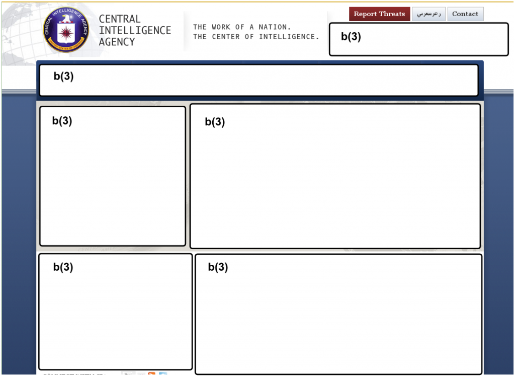 Hypothetical rendering of a redacted CIA intranet homepage