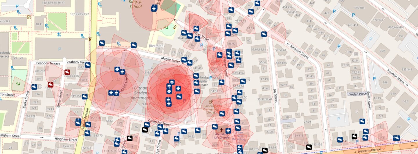 Surveillance cameras around the Cambridge Community Center